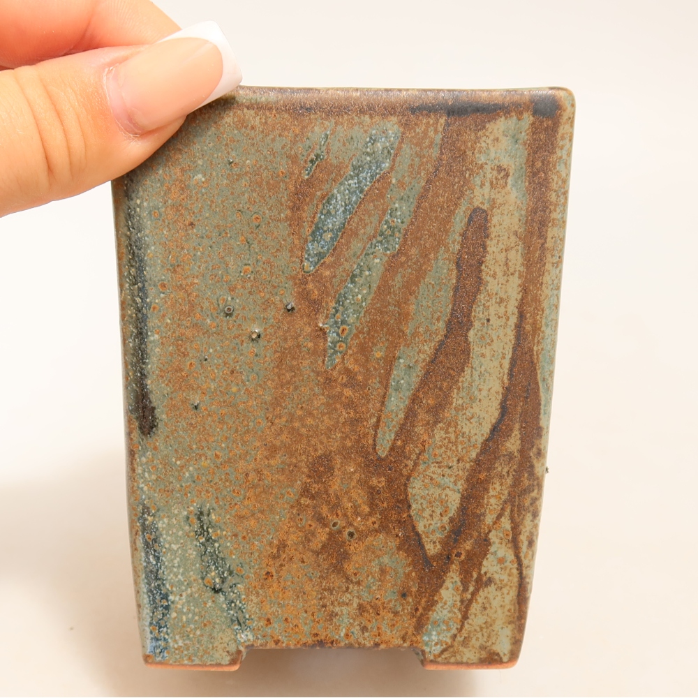 Keramische bonsaipot 8 x 8 x 10 cm, kleur bruingroen