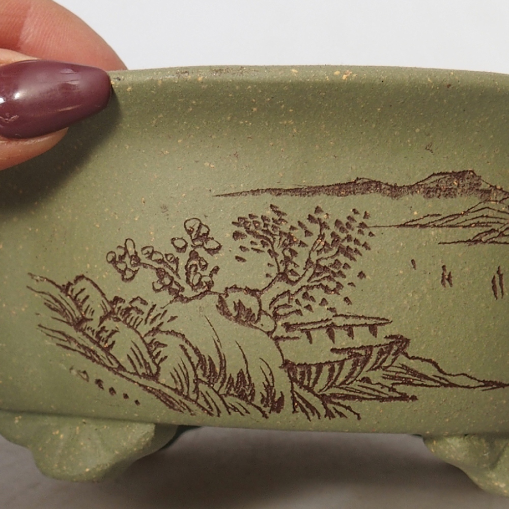 Bonsaischaal van keramiek 15,5 x 13 x 6 cm, groen