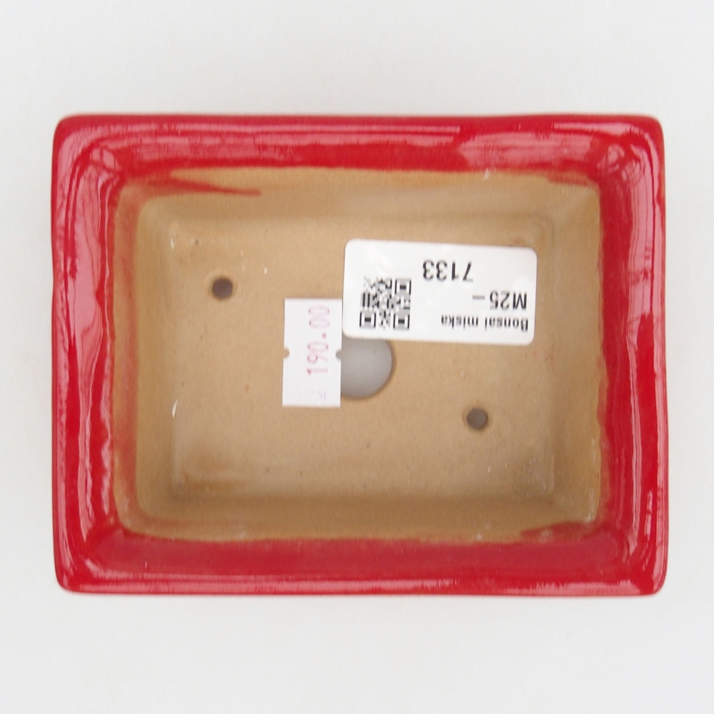Bonsaischaal van keramiek 26 x 26 x 8 cm, kleur rood