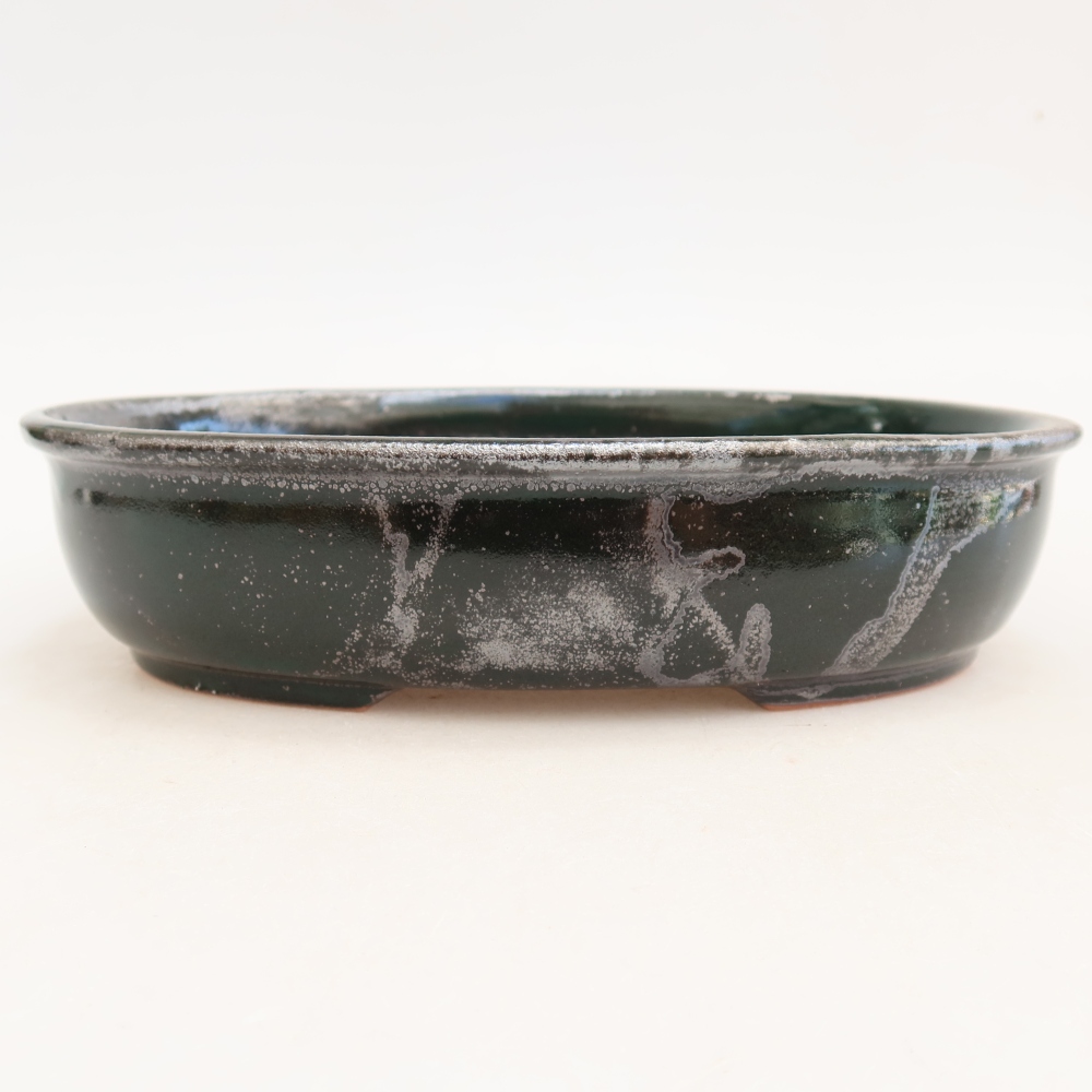 Bonsaischaal van keramiek 22 x 17 x 5 cm, metallic groen