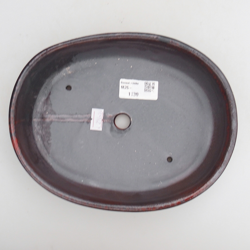 Bonsaischaal van keramiek 21,5 x 17 x 5 cm, kleur rood-zwart