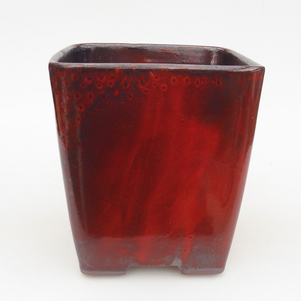 Bonsaischaal van keramiek 14 x 14 x 15 cm, kleur rood