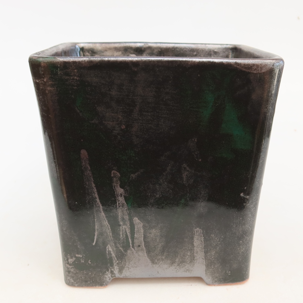 Keramische bonsaipot 13 x 13 x 14 cm, kleur metaalgroen