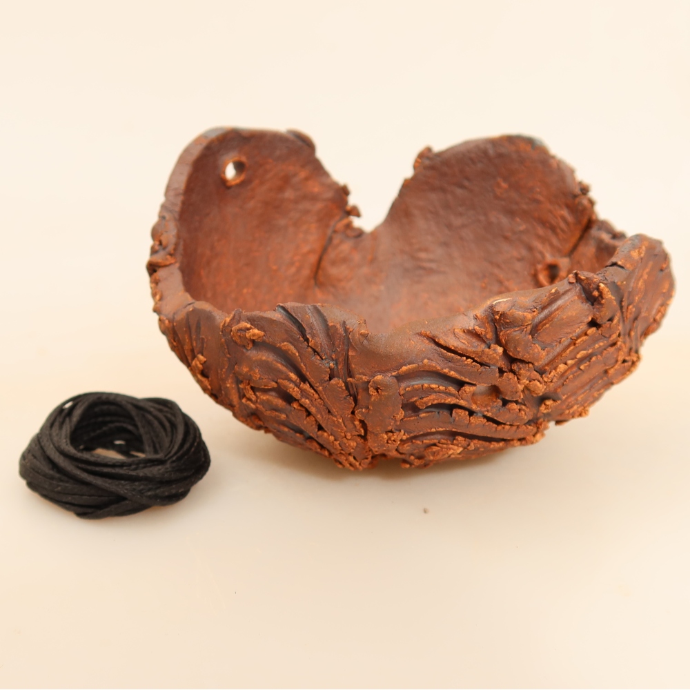 Keramische schaal voor kokedama, 10,5 x 9 x 6,5 cm, kleur: bruin