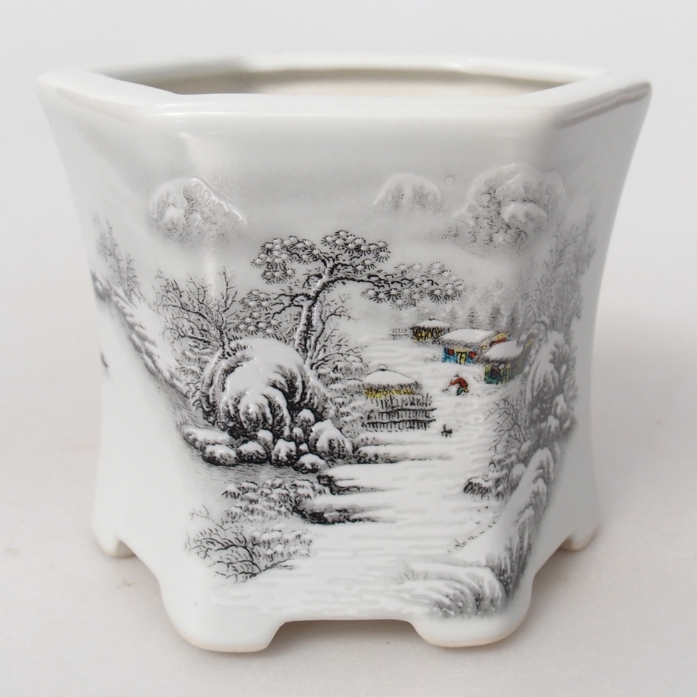 Bonsaischaal van keramiek 10,5 x 9,5 x 9 cm, kleur wit