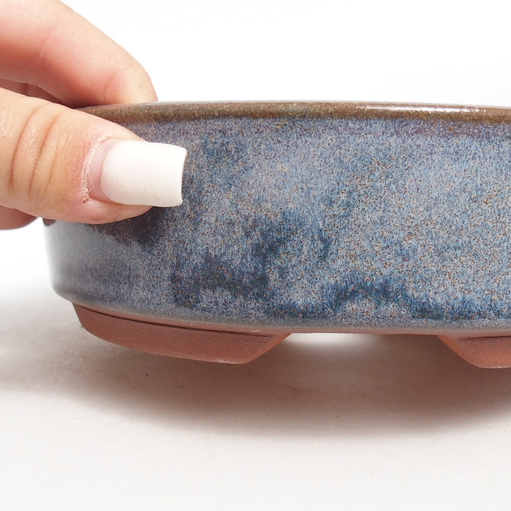 Bonsaischaal van keramiek 16 x 16 x 5 cm, kleur blauw
