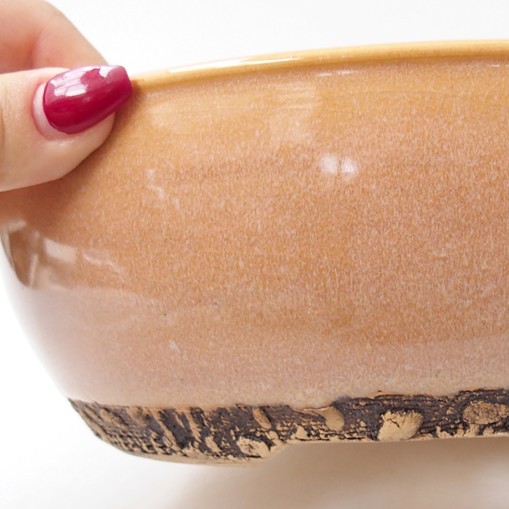 Bonsaischaal van keramiek 20,5 x 20,5 x 7,5 cm, kleur beige