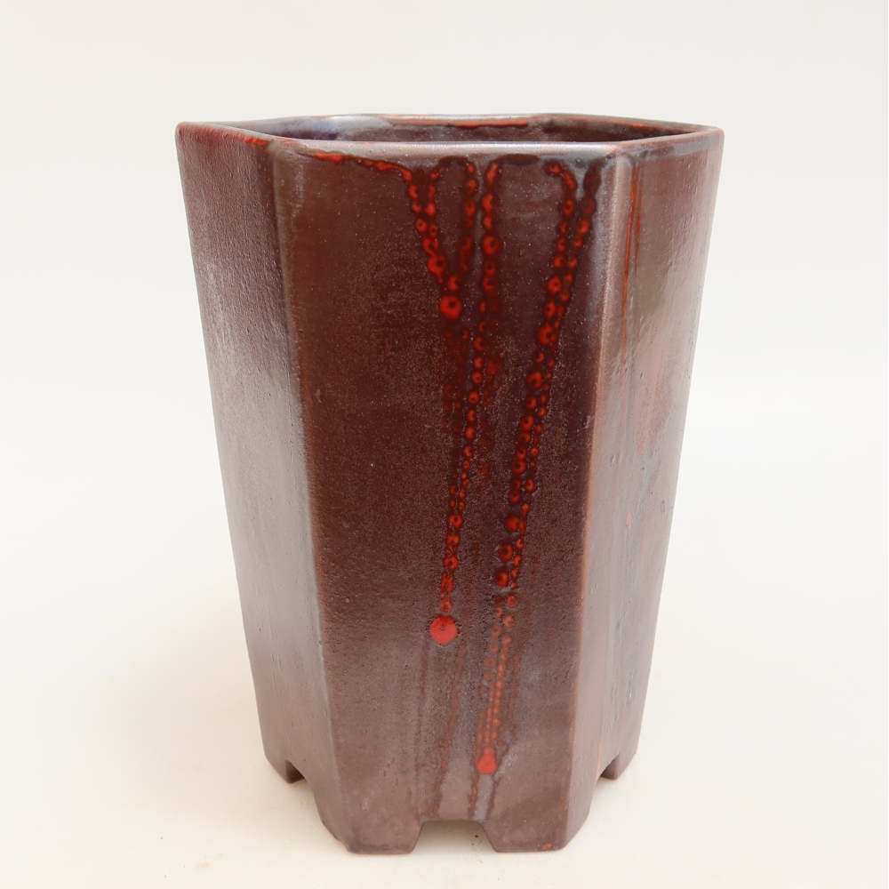 Keramische bonsaipot 13 x 12 x 17 cm, kleur metaalrood