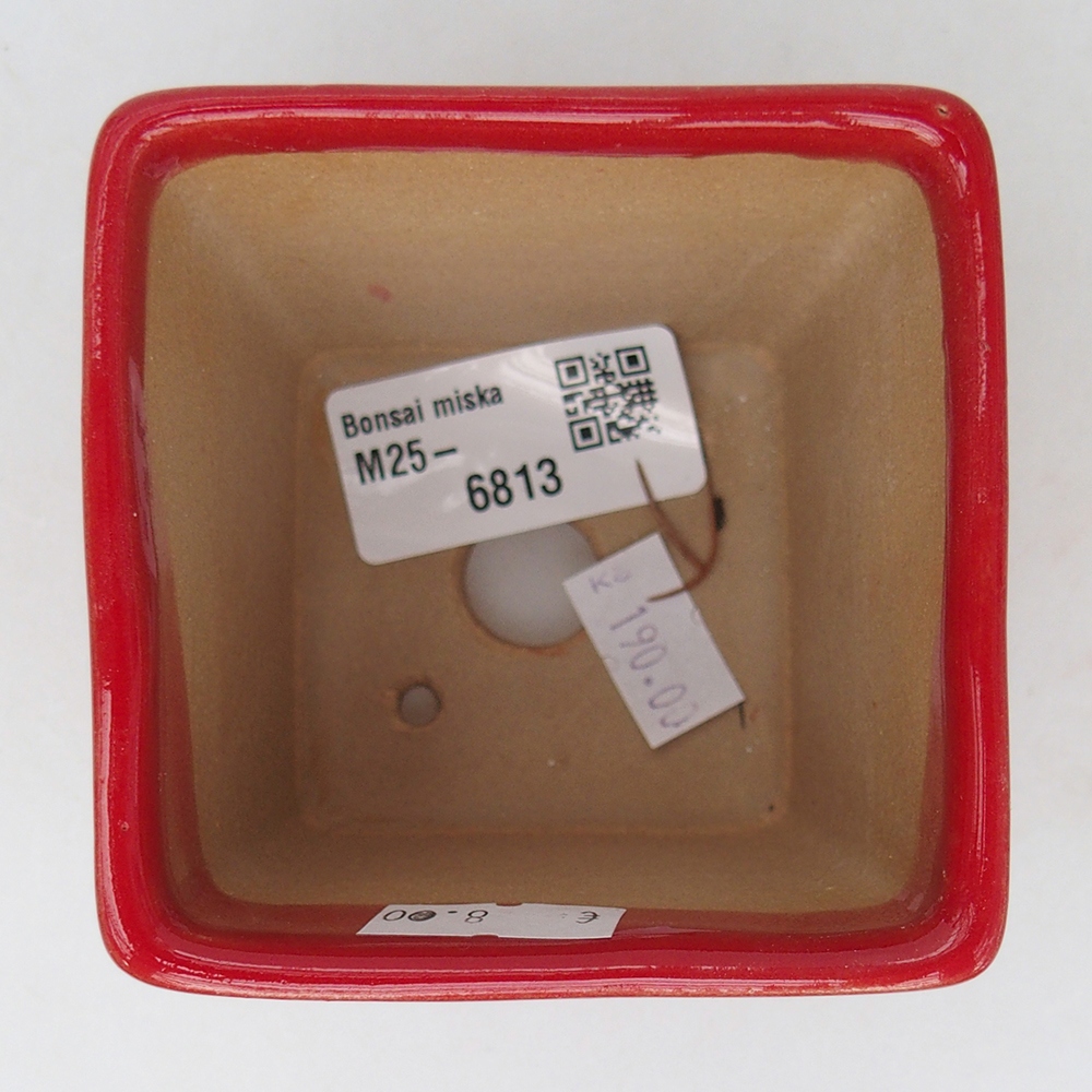Bonsaischaal van keramiek 7,5 x 7,5 x 7 cm, kleur rood