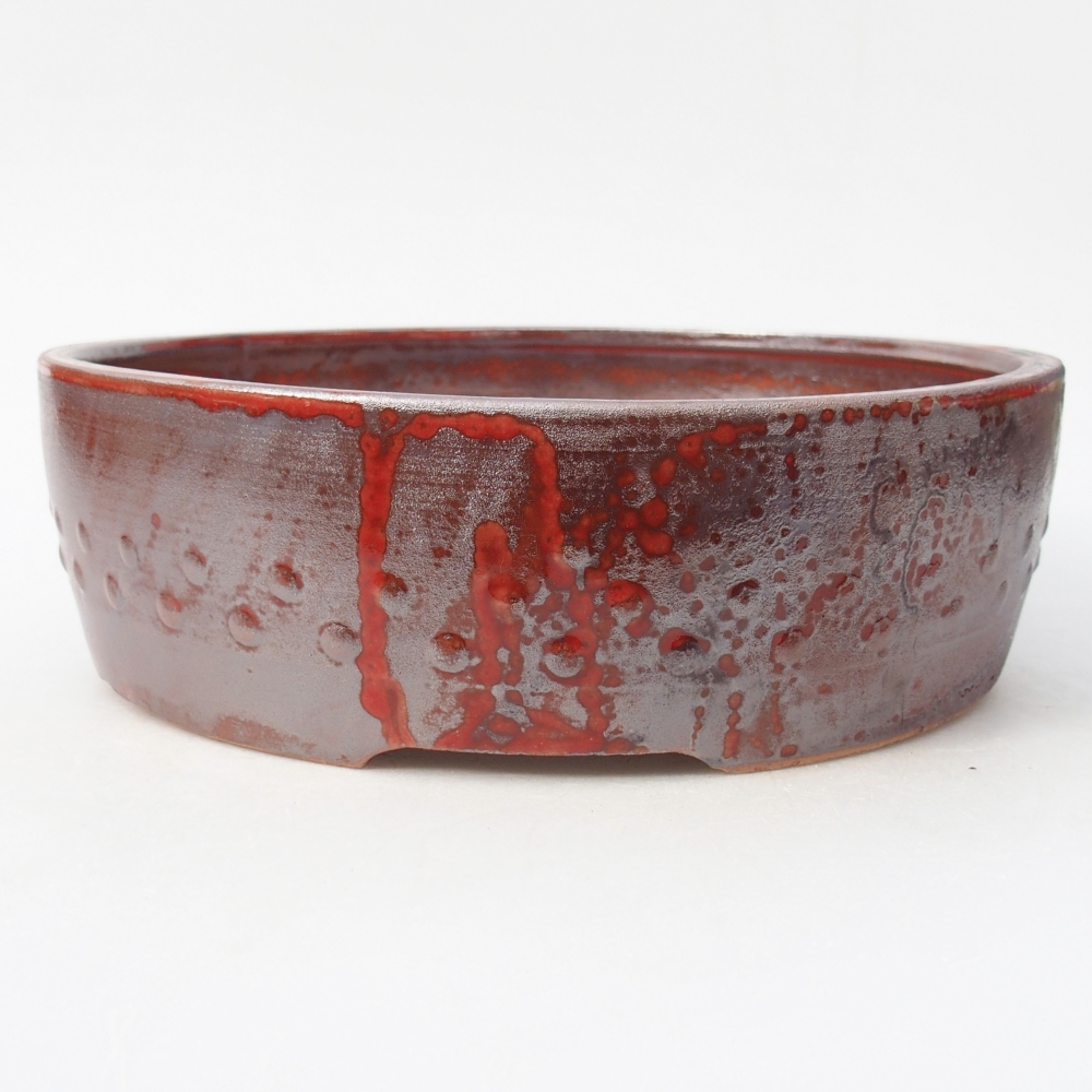 Bonsaischaal van keramiek 24,5 x 24,5 x 7 cm, kleur rood