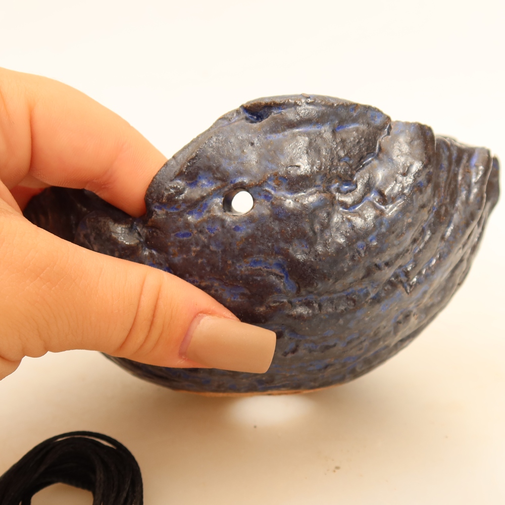 Keramische schaal voor kokedama, 14 x 12 x 7 cm, kleur: blauw
