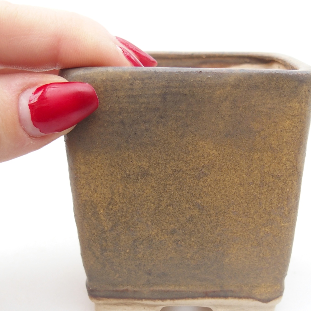 Bonsaischaal van keramiek 6,5 x 6,5 x 7 cm, bruin