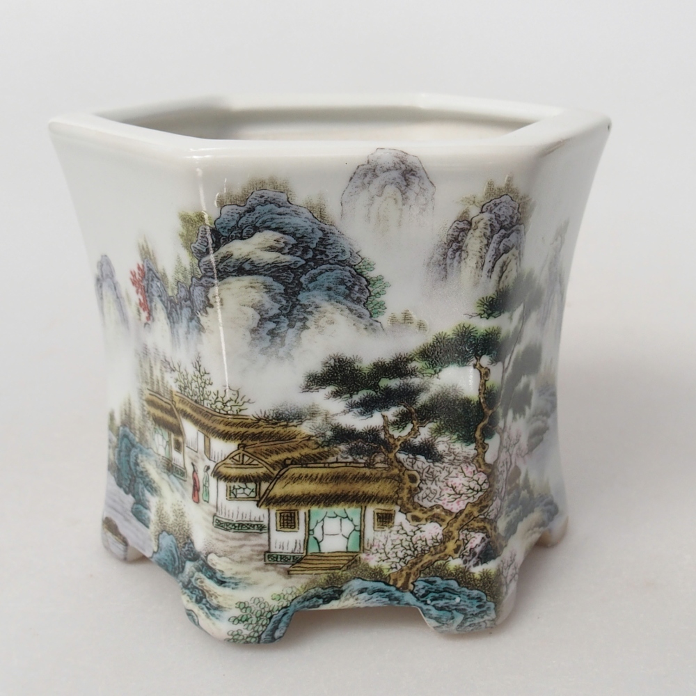 Bonsaischaal van keramiek 10,5 x 9,5 x 9 cm, kleur wit