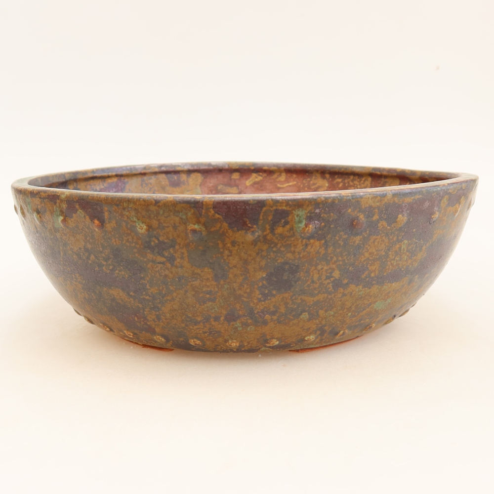 Keramische bonsaipot 24,5 x 24,5 x 7,5 cm, kleur bruingroen