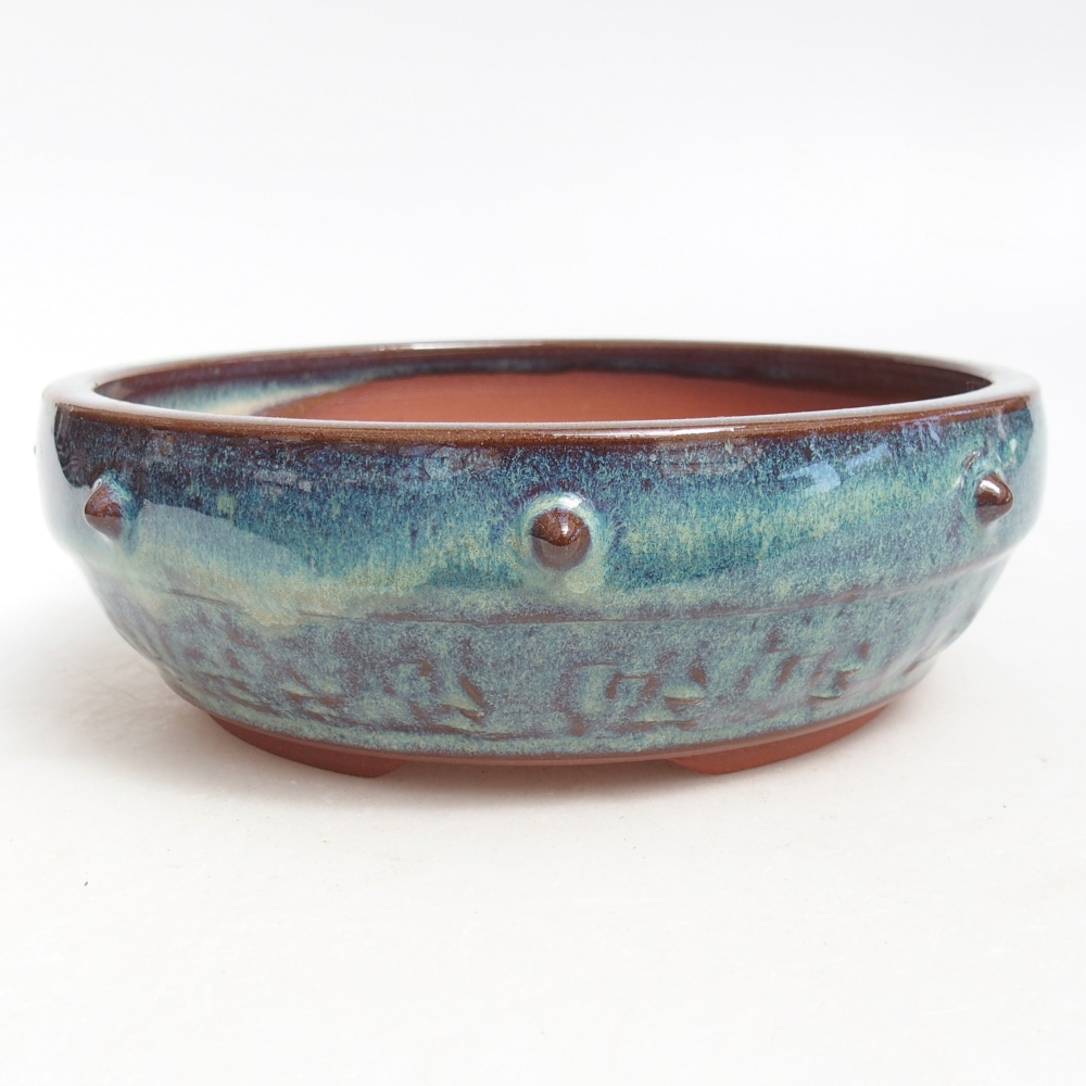 Bonsaischaal van keramiek 16 x 16 x 5 cm, kleur blauw