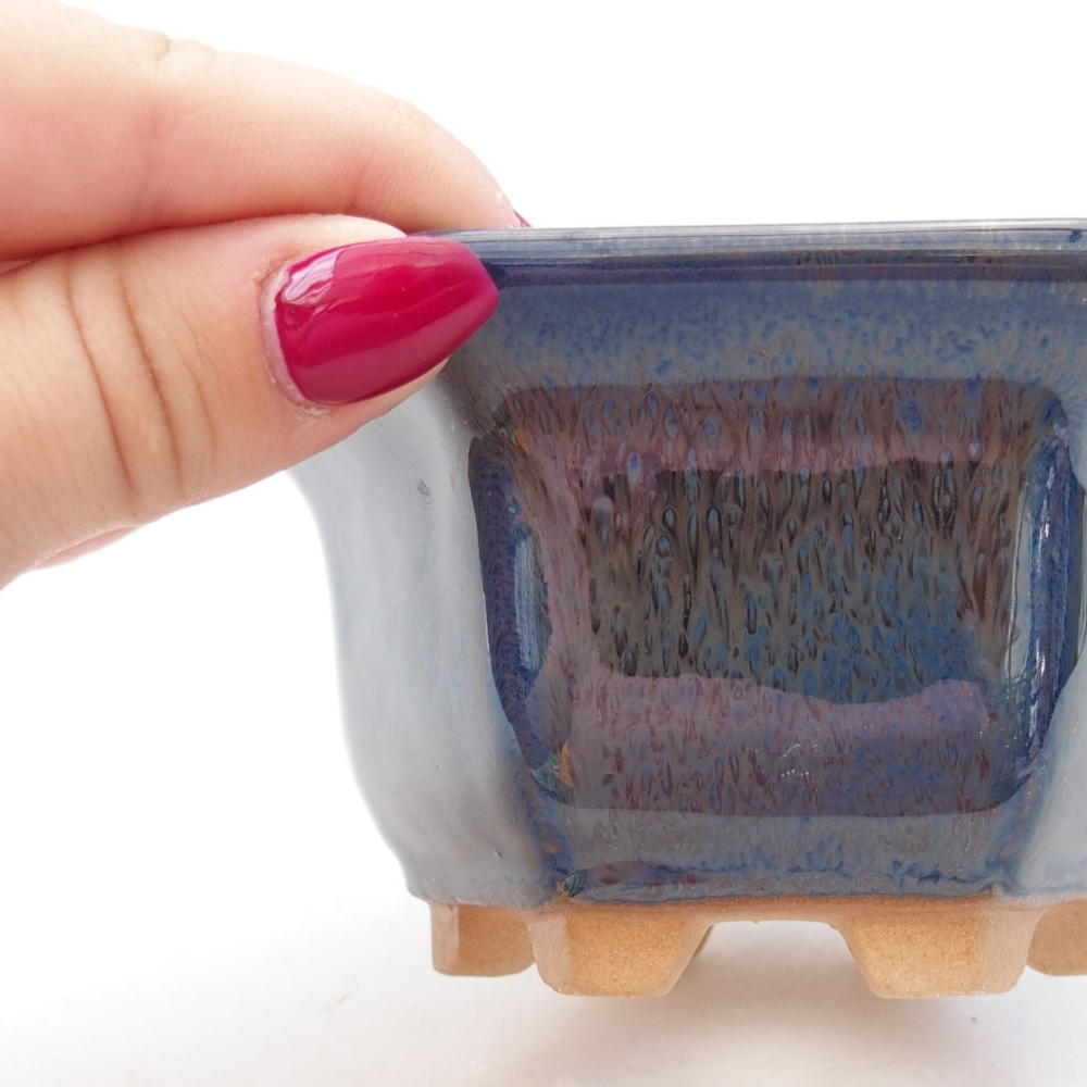 Bonsaischaal van keramiek 10,5 x 9,5 x 5,5 cm, kleur blauw