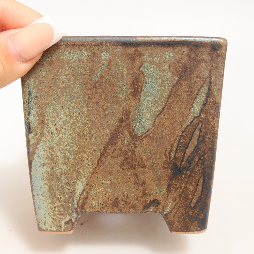 Keramische bonsaischaal 9 x 9 x 8,5 cm, kleur bruingroen