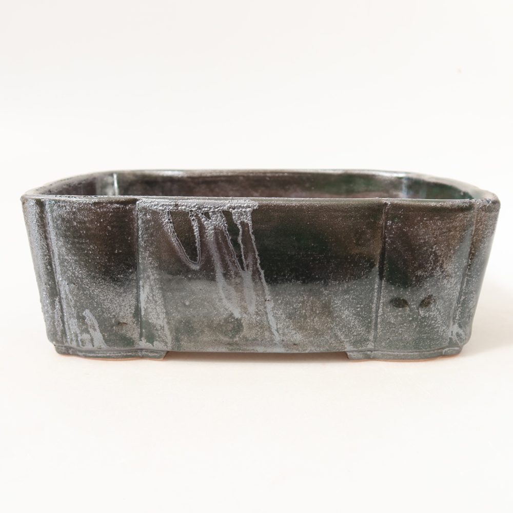 Keramische bonsaipot 20,5 x 17,5 x 7 cm, kleur metaalgroen