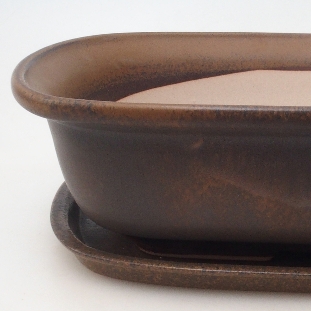 Bonsai kom + schotel H10 - 37 x 28 x 9 cm - bruin