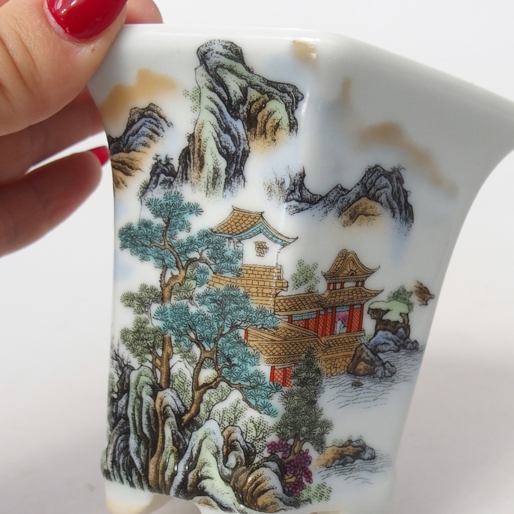 Bonsaischaal van keramiek 10 x 9 x 9 cm, kleur wit