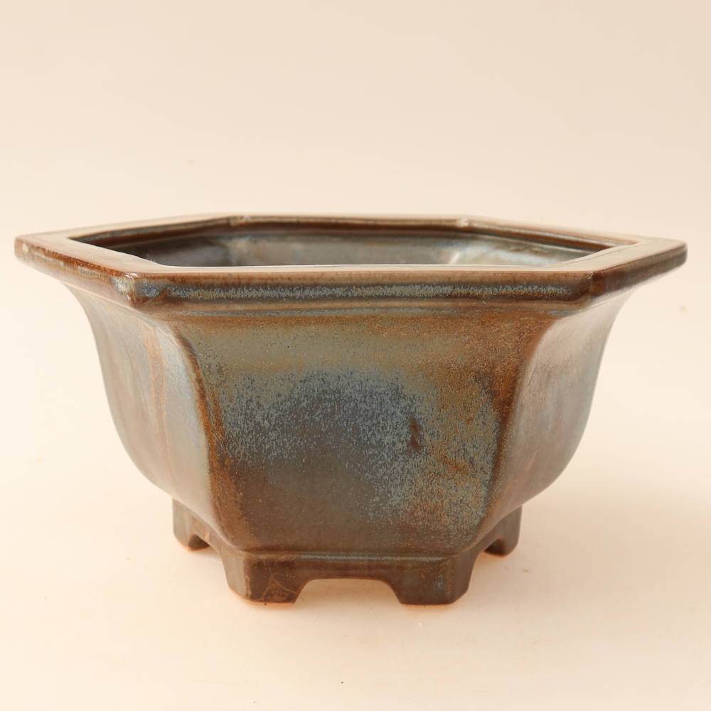Bonsaischaal van keramiek 18,5 x 16,5 x 9 cm, bruin
