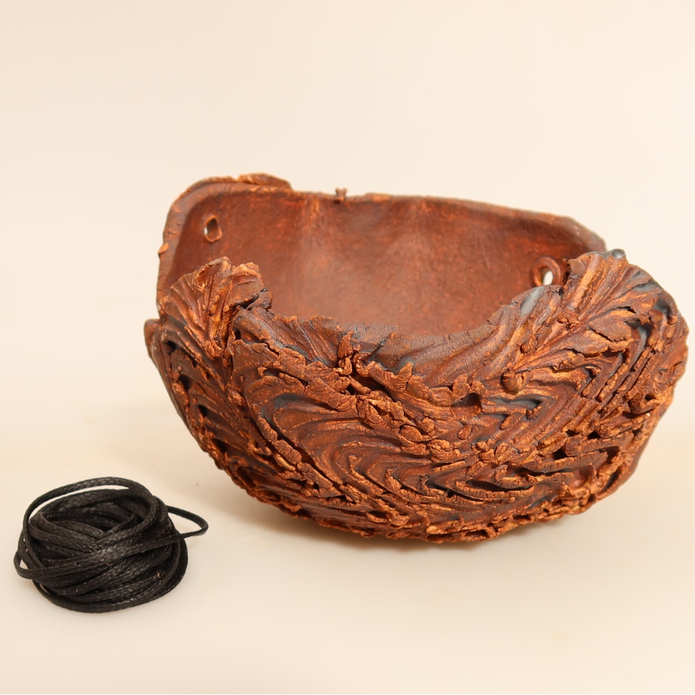 Keramische schaal voor kokedama, 12 x 12 x 7,5 cm, kleur: bruin