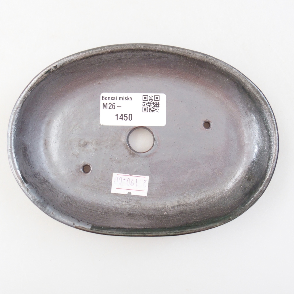 Bonsaischaal van keramiek 15,5 x 11 x 2,5 cm, groen metallic