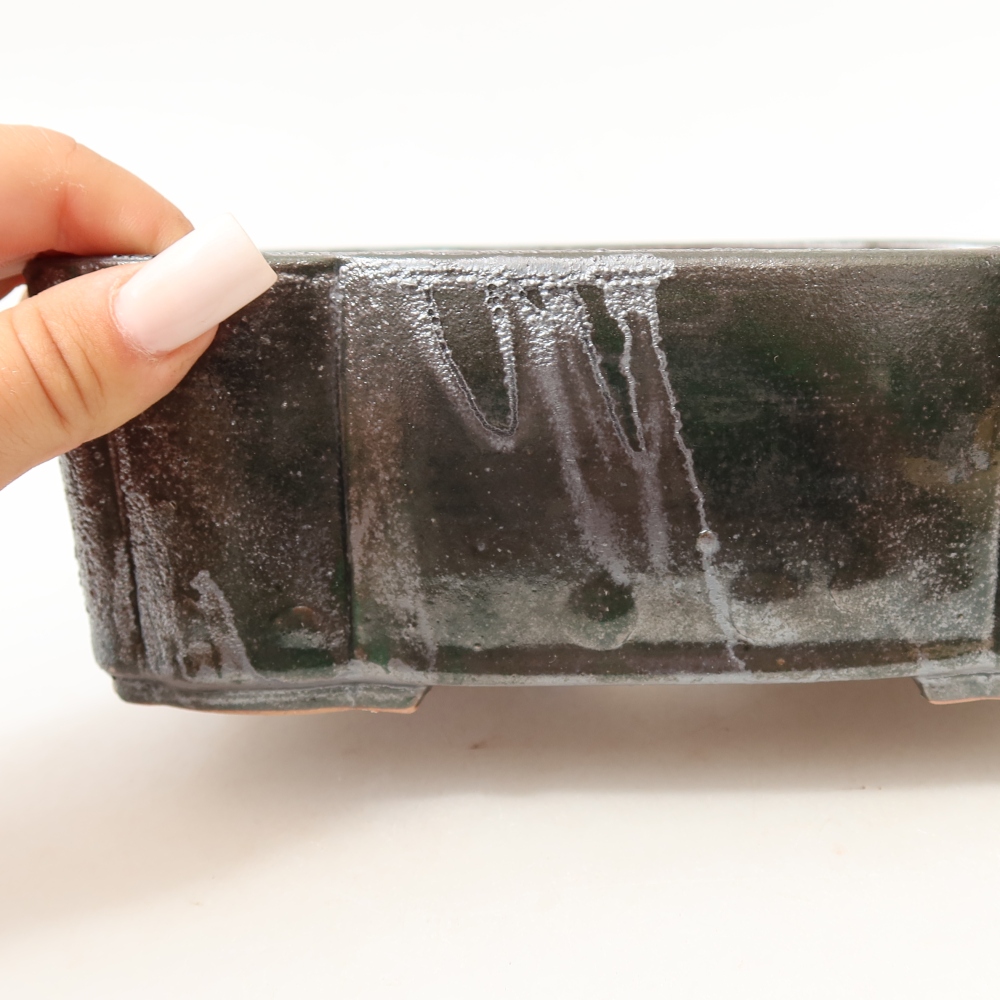 Keramische bonsaipot 20,5 x 17,5 x 7 cm, kleur metaalgroen