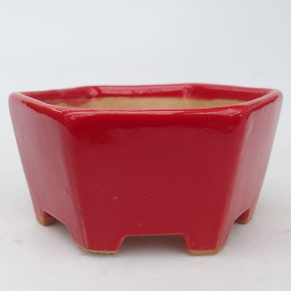 Bonsaischaal van keramiek 10,5 x 9,5 x 5 cm, kleur rood