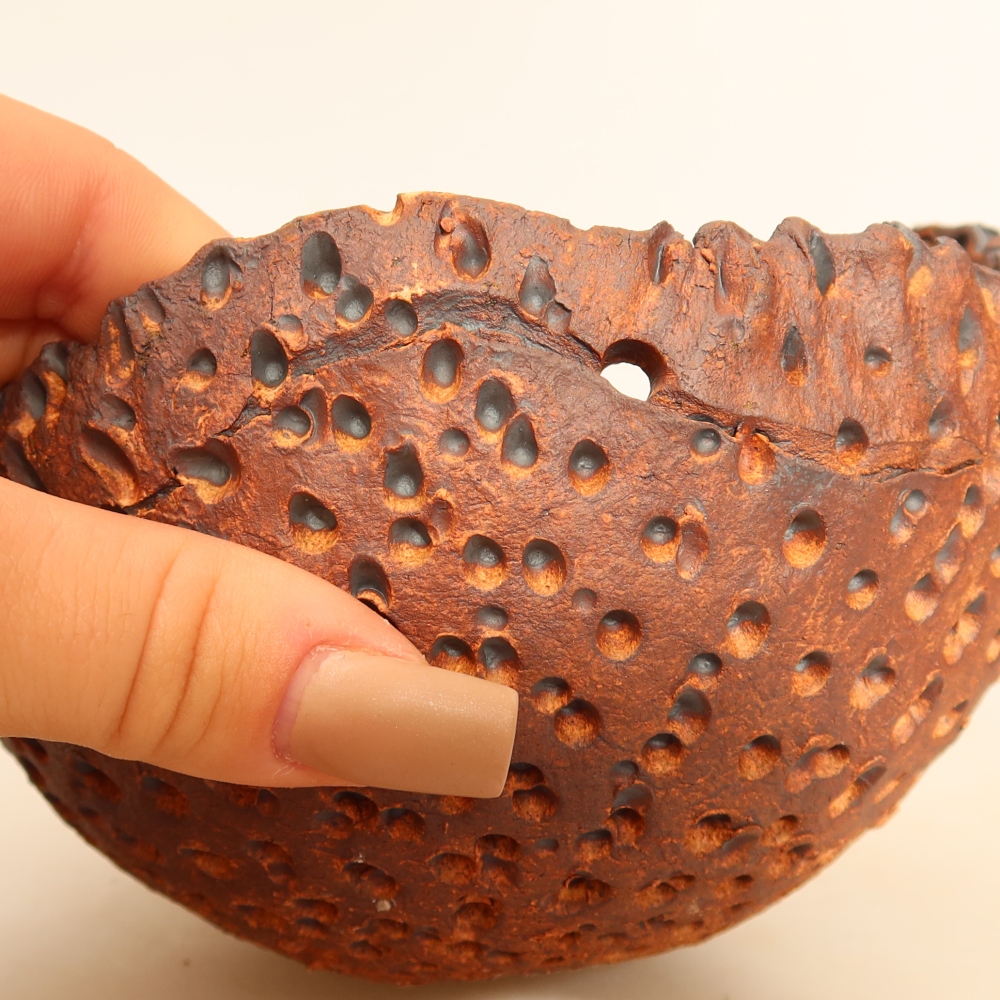 Keramische schaal voor Kokedama, 14 x 13 x 9 cm, kleur: bruin