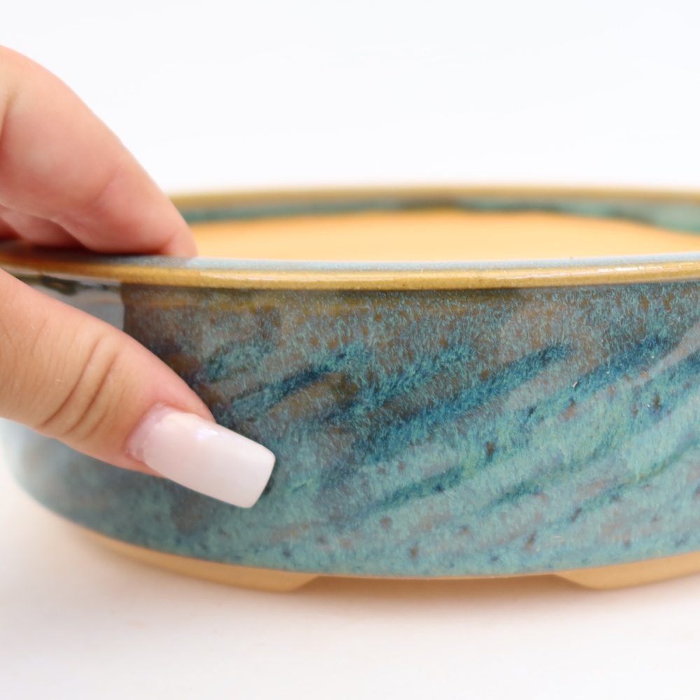 Keramische bonsaipot 23,5 x 23,5 x 6 cm, kleur: blauw