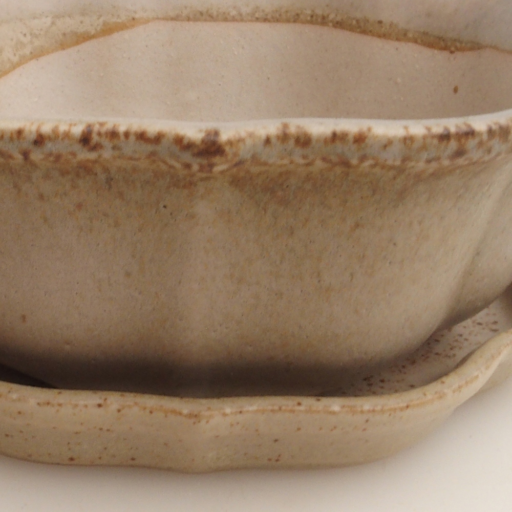 Bonsai kom + schotel H06 - 14,5 x 14,5 x 5 cm - beige