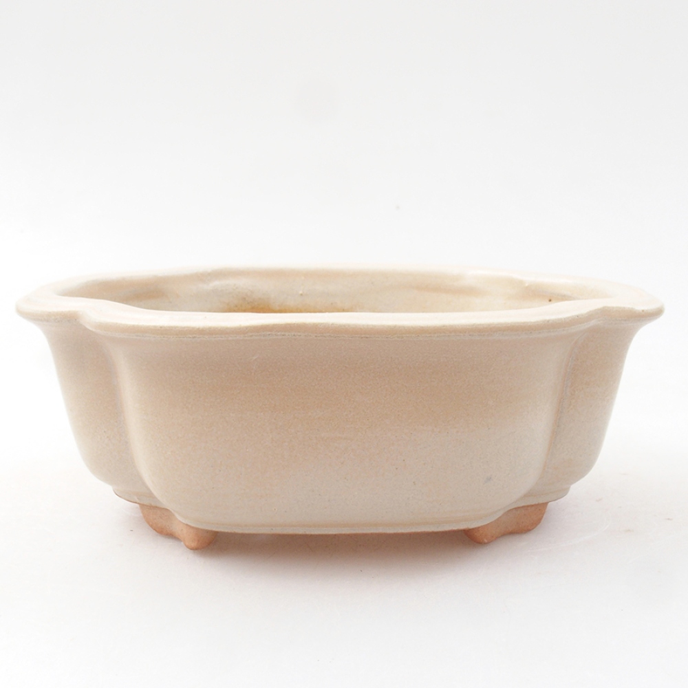 Bonsaischaal van keramiek 13,5 x 10 x 5 cm, kleur beige