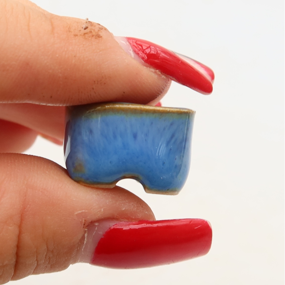 Keramische bonsaipot 2 x 2 x 1,5 cm, kleur: blauw