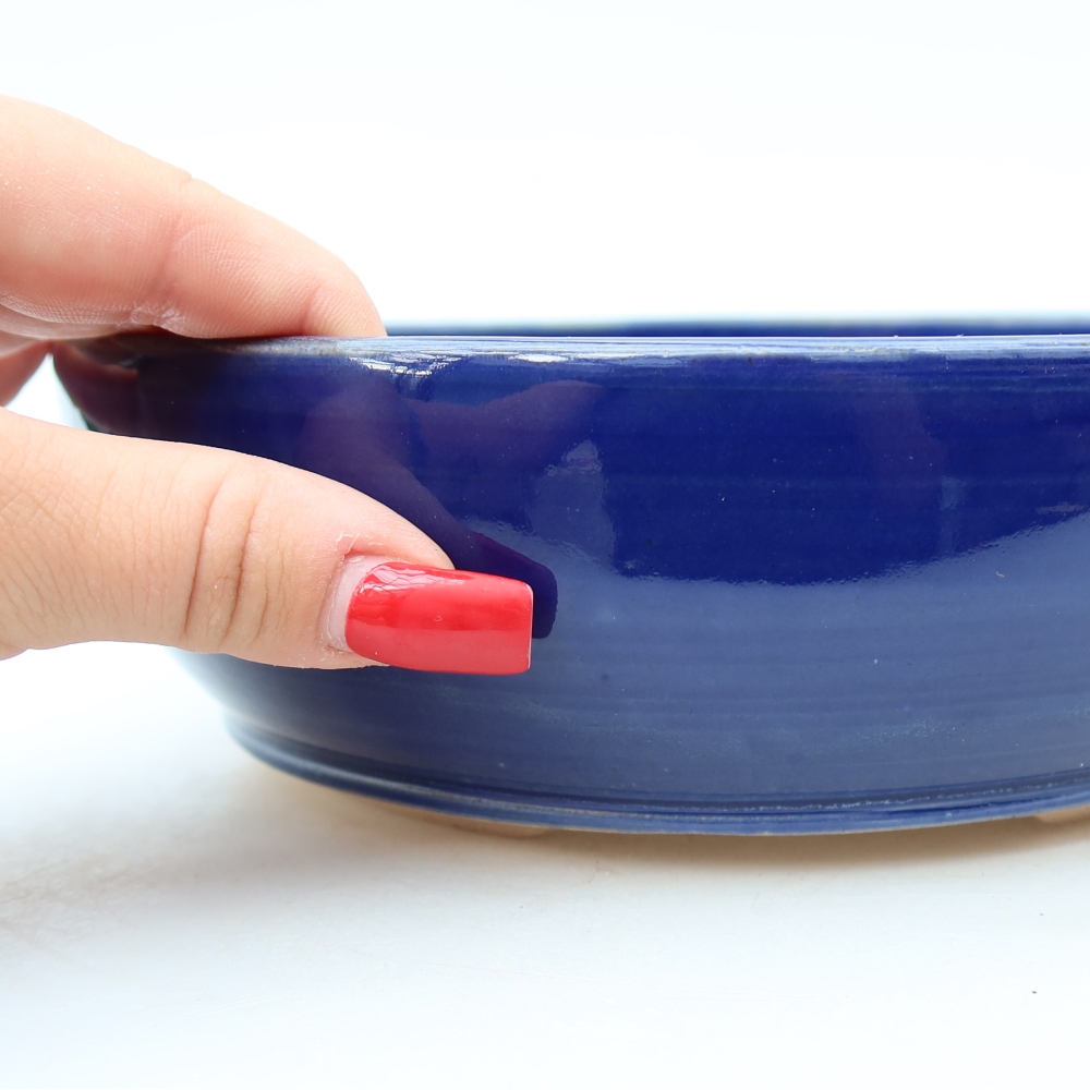Bonsaischaal van keramiek 20 x 20 x 6 cm, kleur blauw