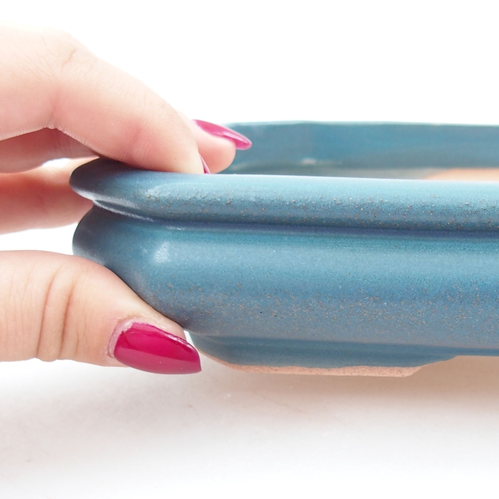 Bonsaischaal van keramiek 18,5 x 13,5 x 4 cm, kleur blauw