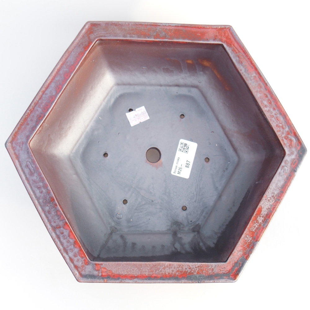 Bonsaischaal van keramiek 24,5 x 20 x 4 cm, kleur rood