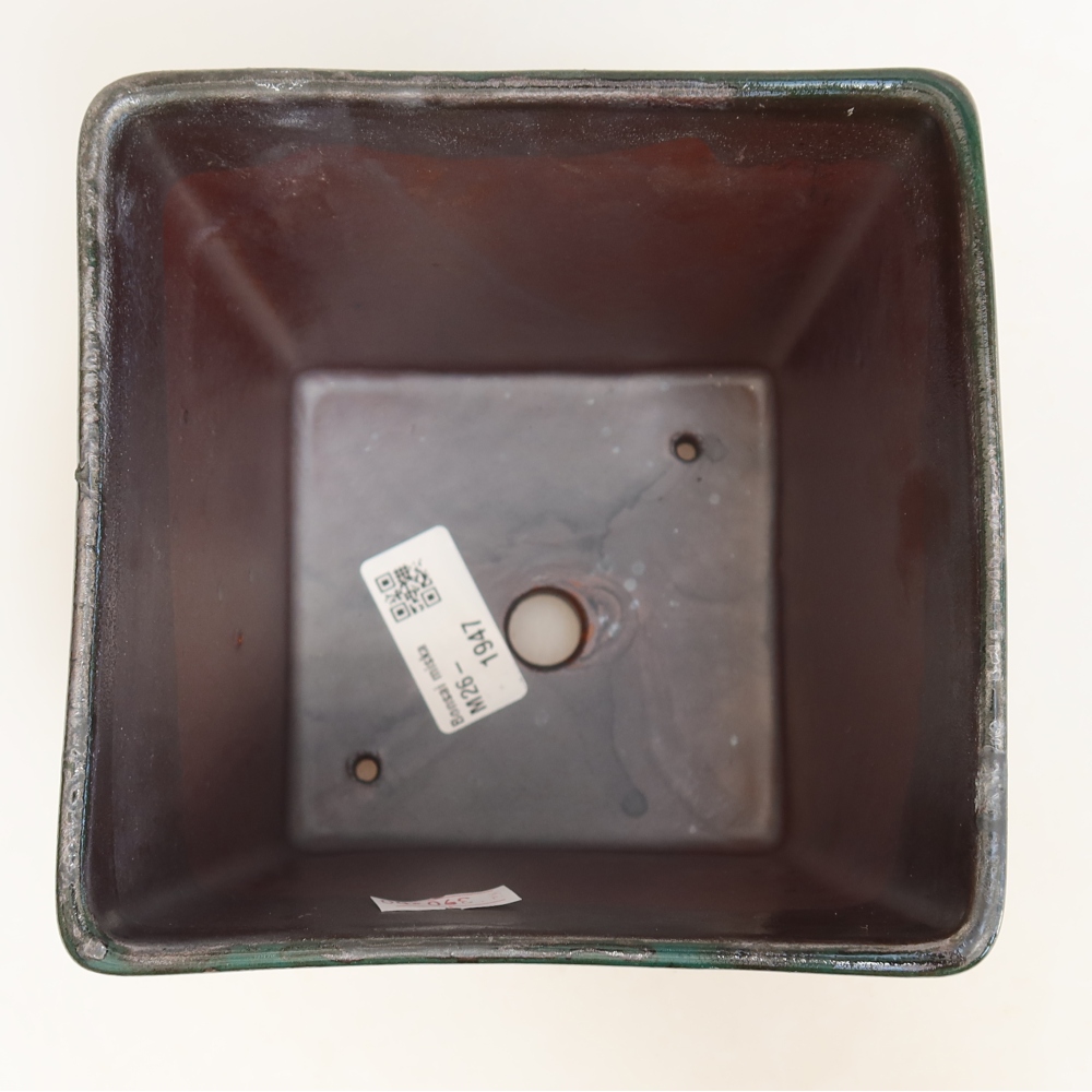 Keramische bonsaipot 13 x 13 x 13,5 cm, kleur metaalgroen