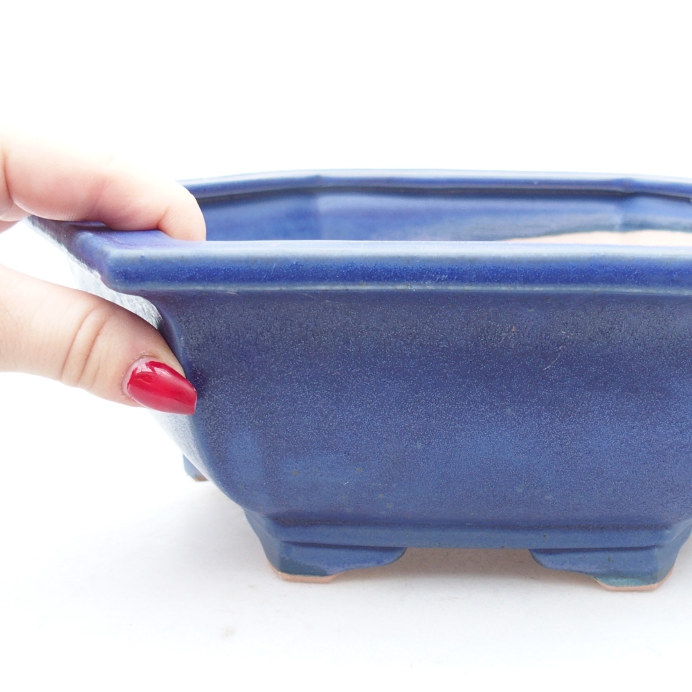 Bonsaischaal van keramiek 28 x 24,5 x 9 cm, kleur blauw