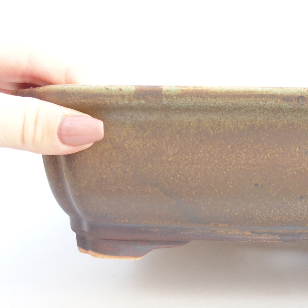 Bonsaischaal van keramiek 28 x 22,5 x 7 cm, groenbruin