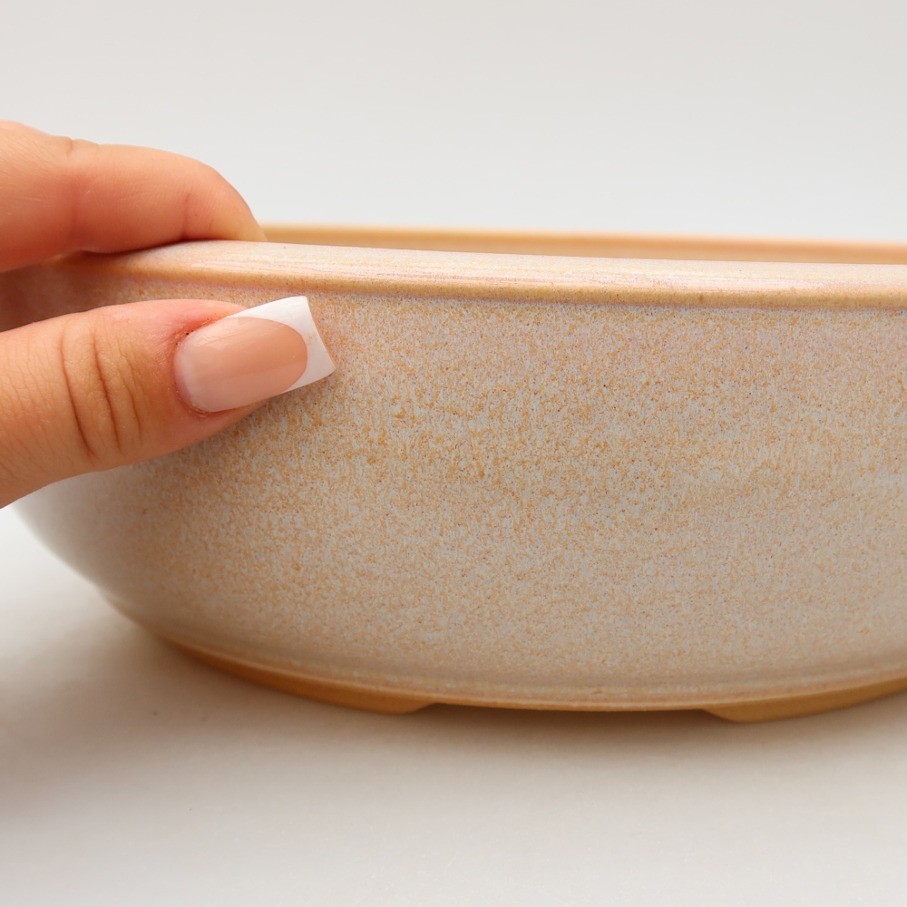Keramische bonsaischaal 25,5 x 25,5 x 8 cm, kleur: beige