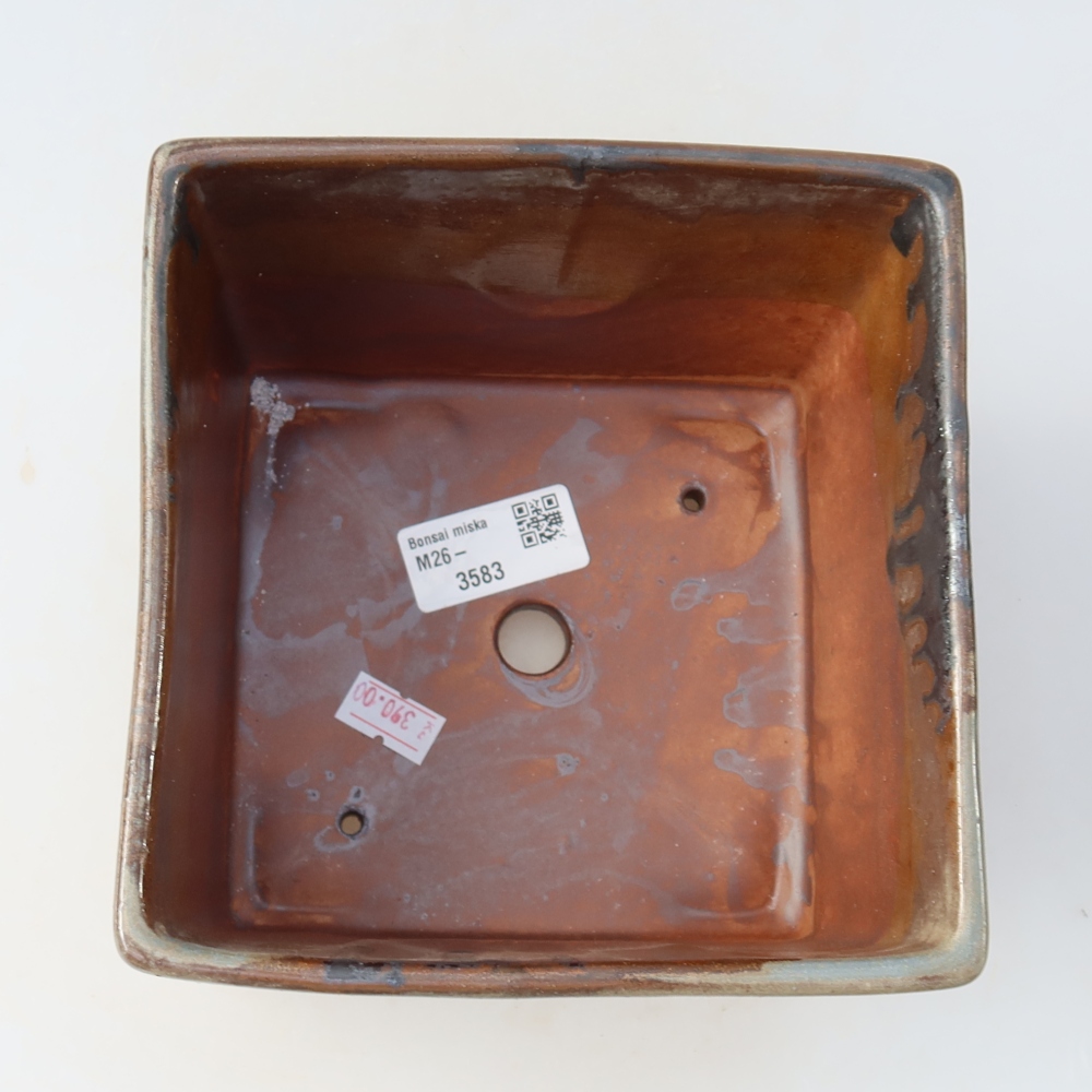 Keramische bonsaipot 15,5 x 15,5 x 11 cm, kleur bruin