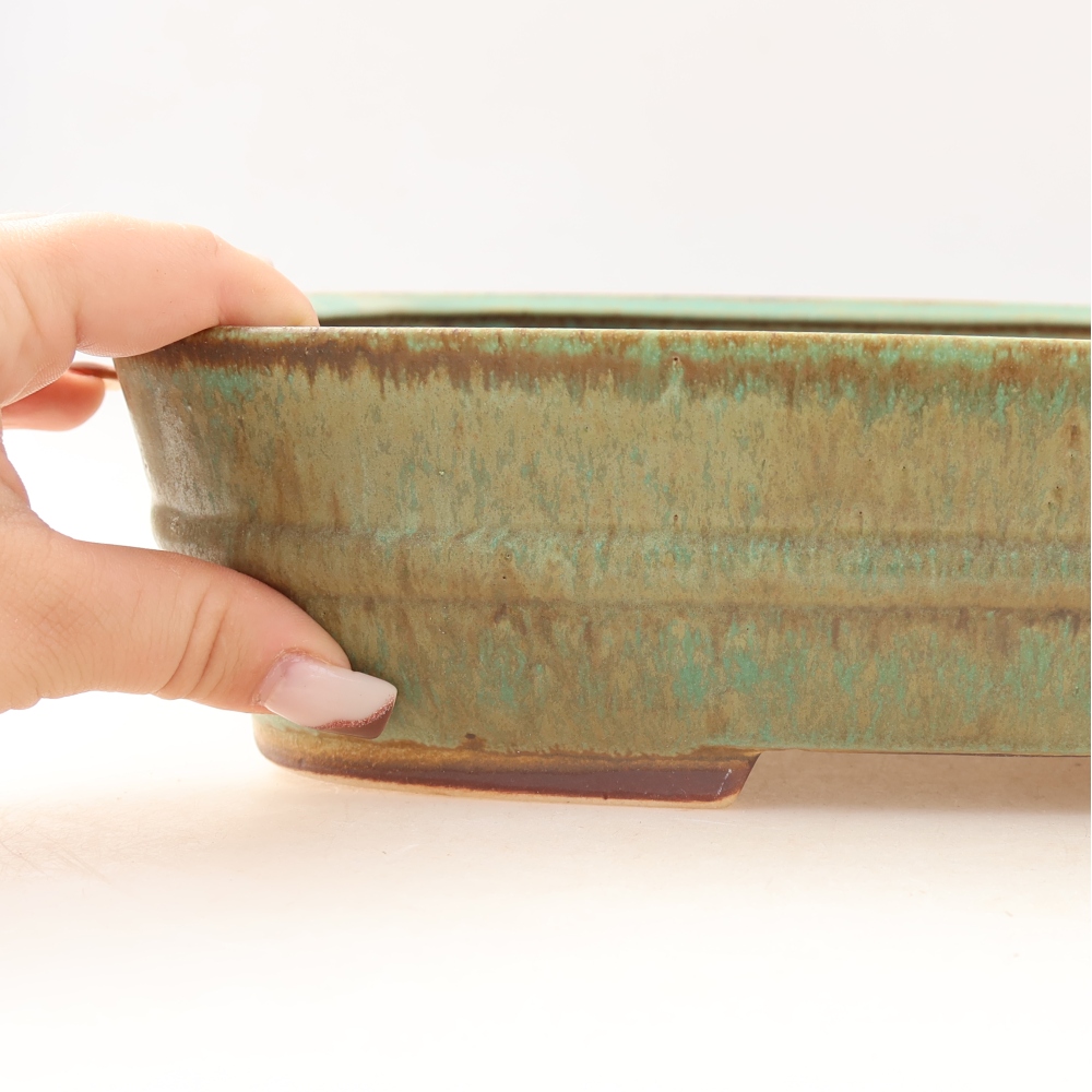 Keramische bonsaipot 29,5 x 24,5 x 7,5 cm, kleur: groen