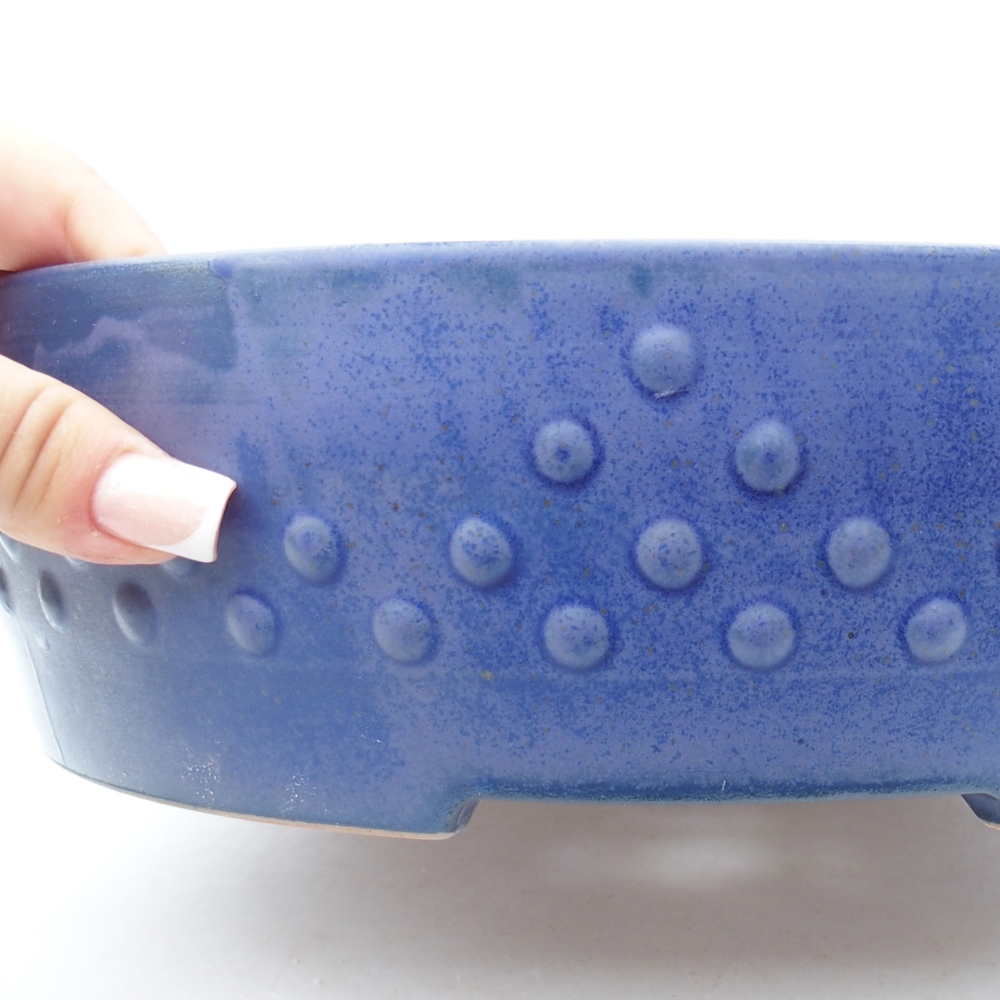 Bonsaischaal van keramiek 27,5 x 27,5 x 8 cm, kleur blauw