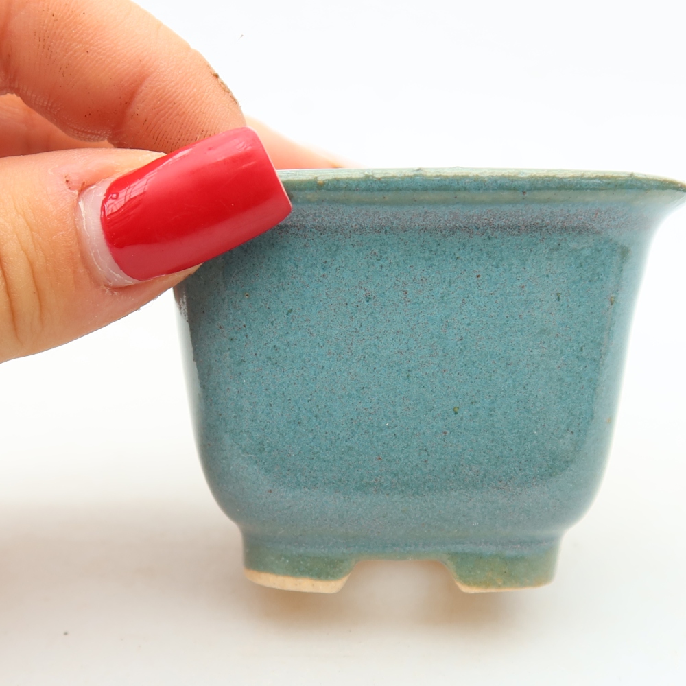 Bonsaischaal van keramiek 6,5 x 6,5 x 5 cm, kleur blauw