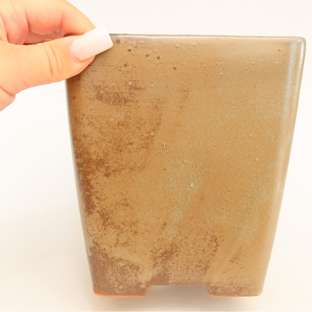 Bonsaischaal van keramiek 14 x 14 x 15 cm, bruin
