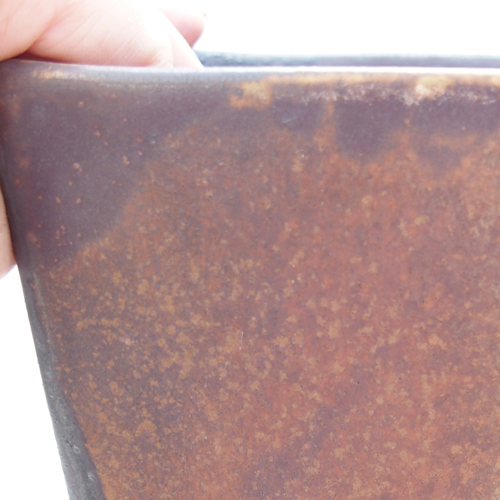 Bonsaischaal van keramiek 15 x 15 x 19 cm, kleur bruin-groen