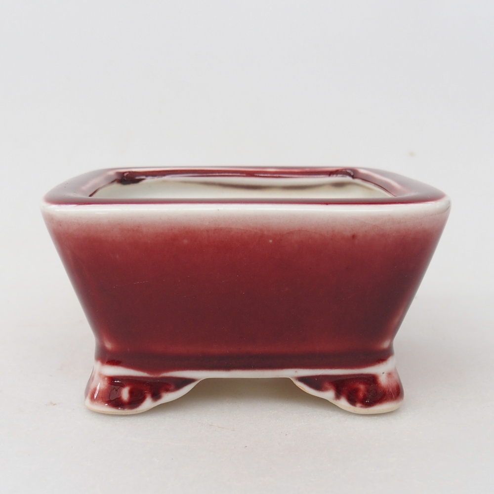 Bonsaischaal van keramiek 9,5 x 9,5 x 5 cm, kleur rood