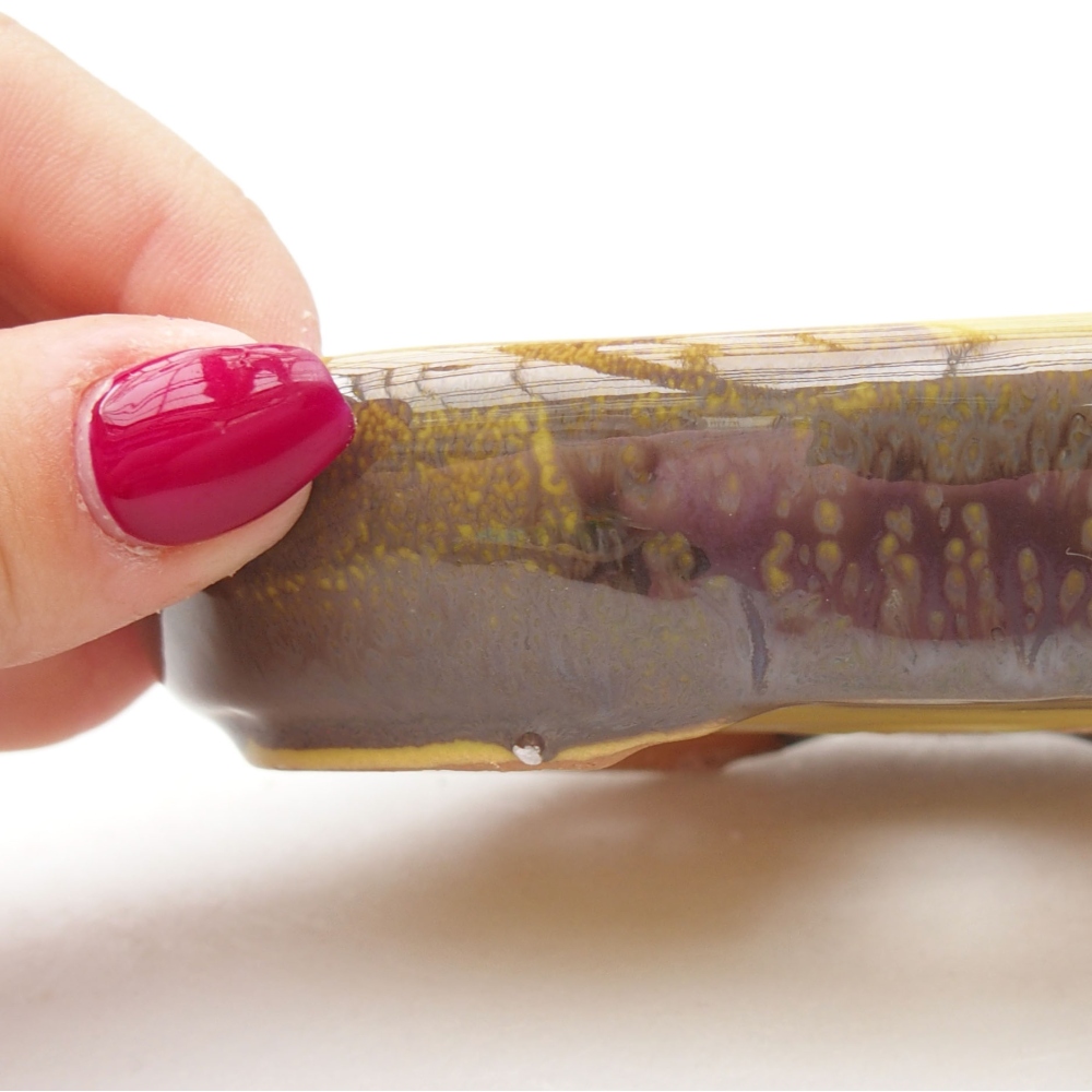 Bonsaischaal van keramiek 13 x 10 x 2,5 cm, geel