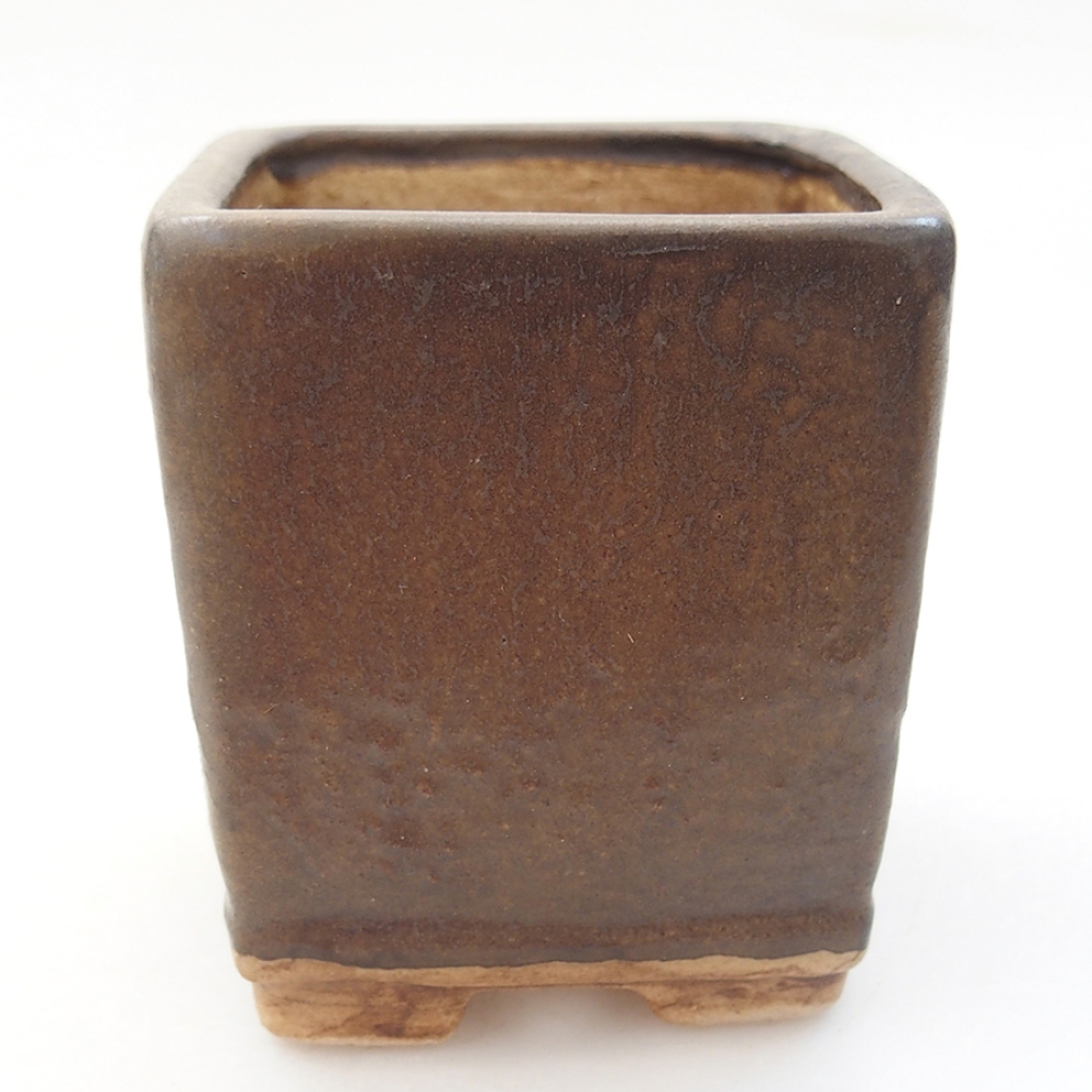 Bonsaischaal van keramiek 6,5 x 6,5 x 7 cm, bruin